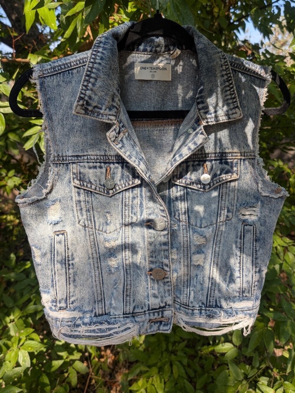 One Teaspoon Distressed Denim Vest XS Sleeveless 100% Cotton